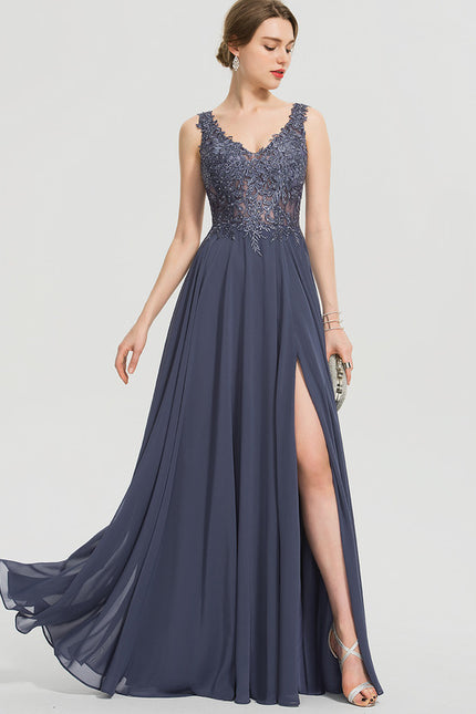 Robe Chic Longue Satinée Bleu - gallery 2