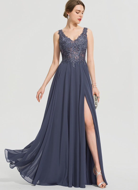 Robe Chic Longue Satinée Bleu - gallery 2