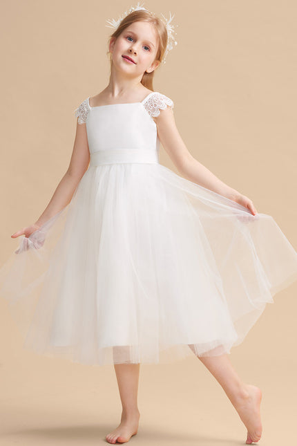 Robe Chic Blanche Tulle Satin Fille - gallery 3