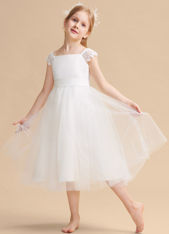 Robe Chic Blanche Tulle Satin Fille - gallery 3