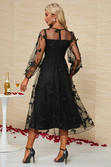 Robe Chic Tulle Florale Noir - gallery 1