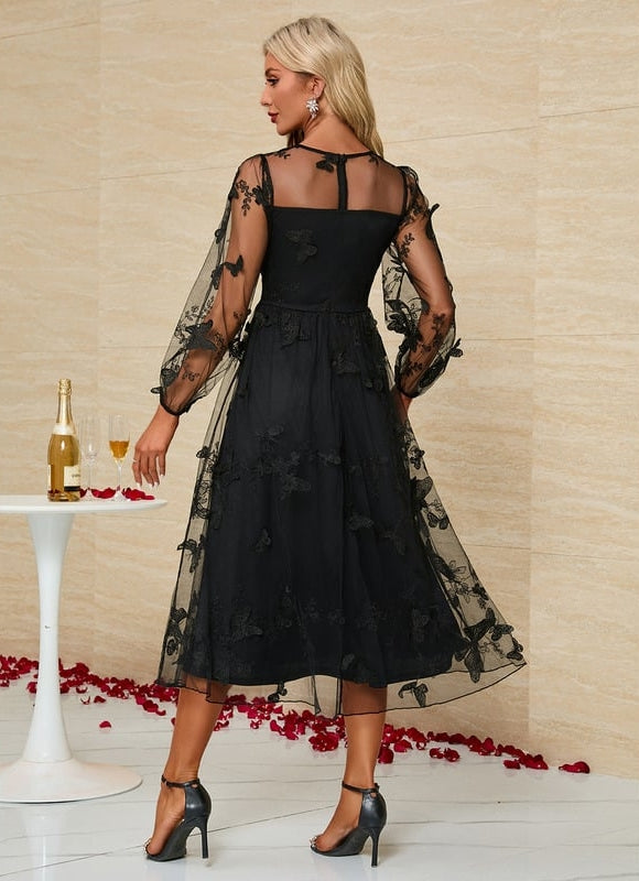 Robe Chic Tulle Florale Noir - gallery 1