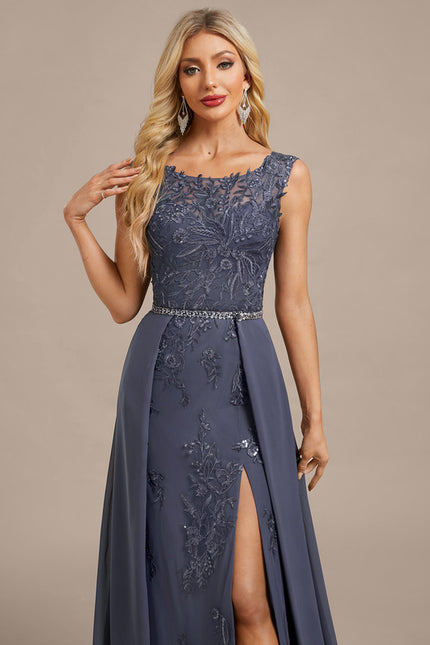 Robe Chic Longue Grise Brodée - gallery 1
