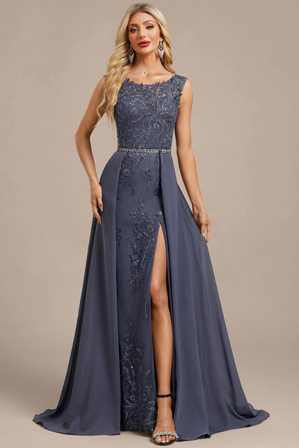 Robe Chic Longue Grise Brodée - gallery 2