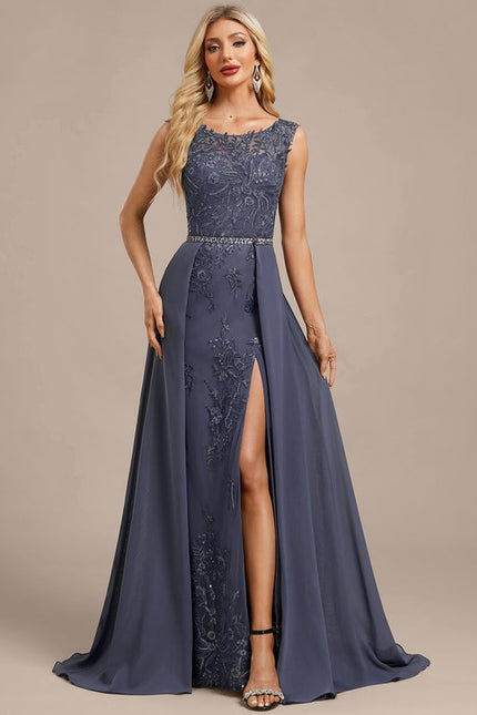 Robe Chic Longue Grise Brodée - gallery 2