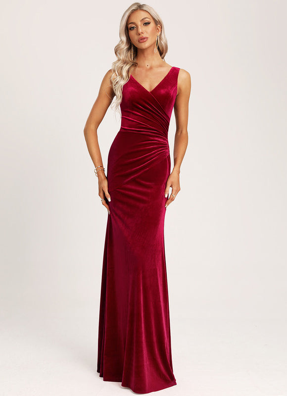 Robe Chic Velours Rubis Longue - gallery 5