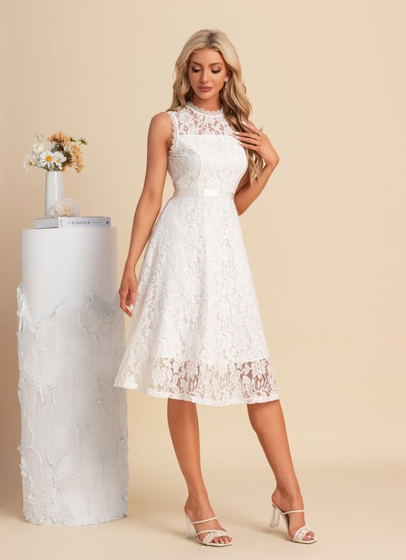 Robe Chic Midi Dentelle Blanche - gallery 3