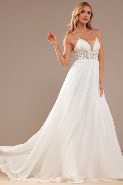 Robe Chic Blanche Traîne Mousseline Dentelle