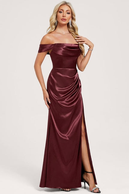 Robe Chic Satinée Bordeaux Décolleté - gallery 2