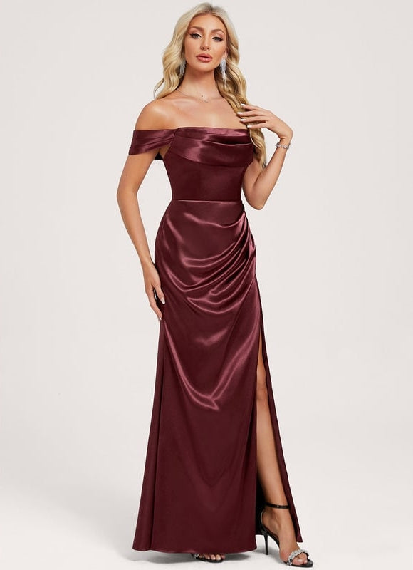 Robe Chic Satinée Bordeaux Décolleté - gallery 2