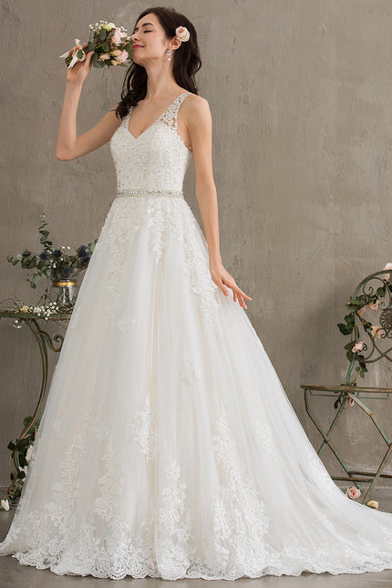 Robe Chic Blanche Traîne En Dentelle