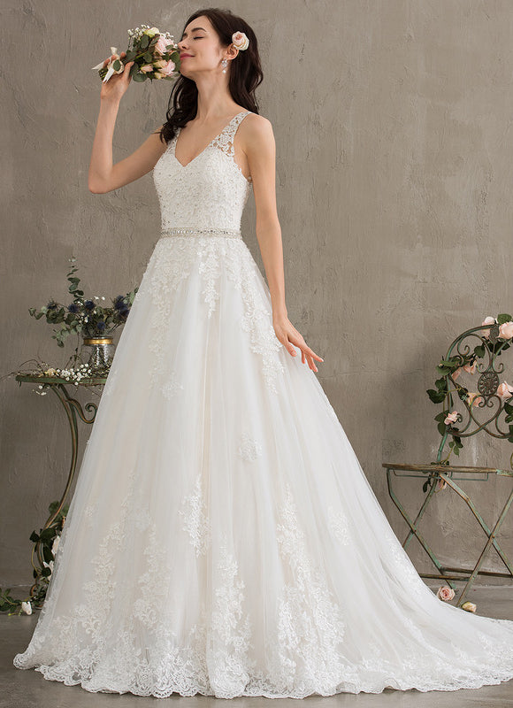 Robe Chic Blanche Traîne En Dentelle