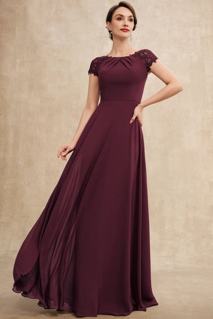 Robe Chic Bordeaux Mousseline Avec Dentelle - gallery 1