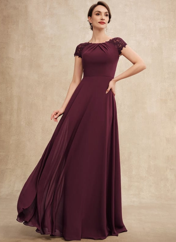 Robe Chic Bordeaux Mousseline Avec Dentelle - gallery 1