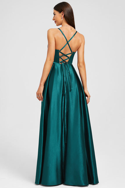 Robe Chic Satinée Émeraude - gallery 1
