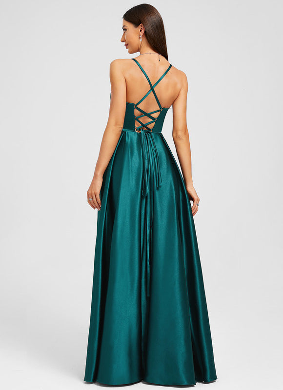 Robe Chic Satinée Émeraude - gallery 1