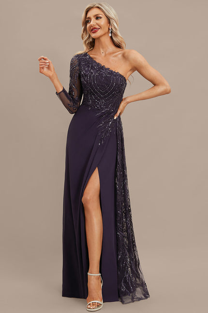 Robe Chic Longue Violet Pailletée - gallery 4
