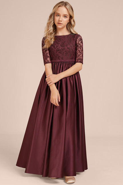 Robe Chic Longue Dentelle Bordeaux