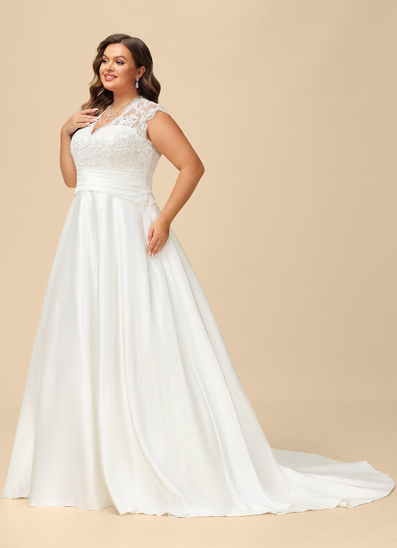 Robe Chic Blanche En Satin Avec Traîne - gallery 7