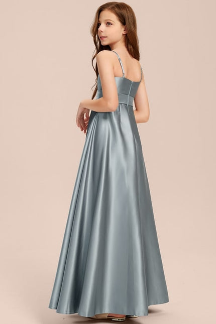 Robe Chic Bleu Satiné Demoiselle D'Honneur - gallery 1