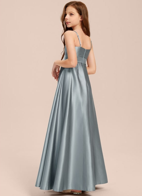 Robe Chic Bleu Satiné Demoiselle D'Honneur - gallery 1