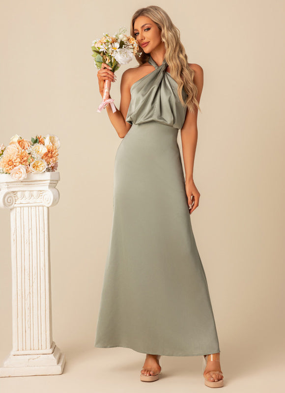 Robe Chic Satinée Sage - gallery 5