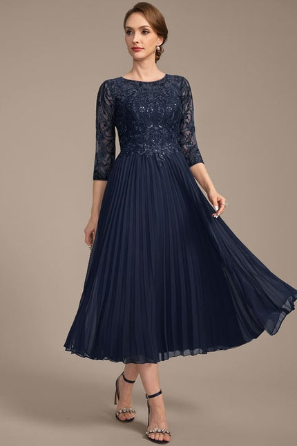 Robe Chic Bleu Élégant Plissé - gallery 1