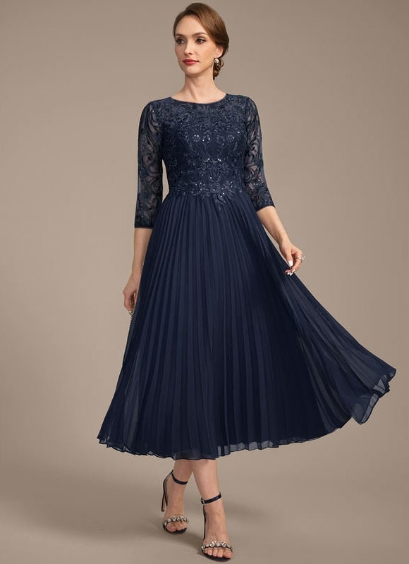 Robe Chic Bleu Élégant Plissé - gallery 1
