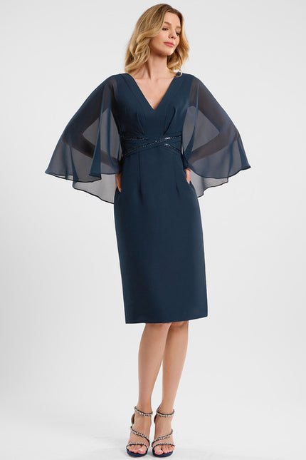 Robe Chic Bleu Nuit Mousseline Perles - gallery 2