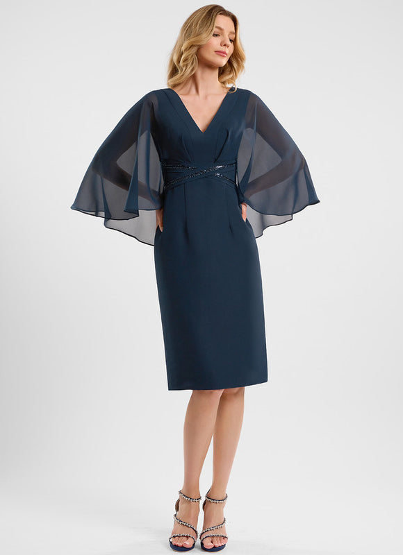 Robe Chic Bleu Nuit Mousseline Perles - gallery 2