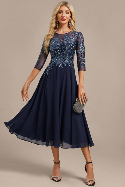 Robe Chic Fluide Brodée Marine