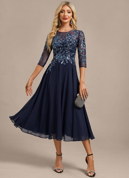 Robe Chic Fluide Brodée Marine