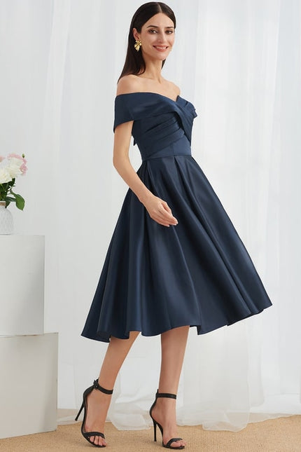 Robe Chic Bleu Marine Satinée - gallery 1