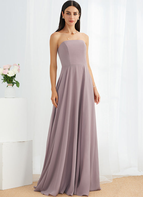 Robe Chic Mauve Trapèze Longueur Ras Du Sol - gallery 1