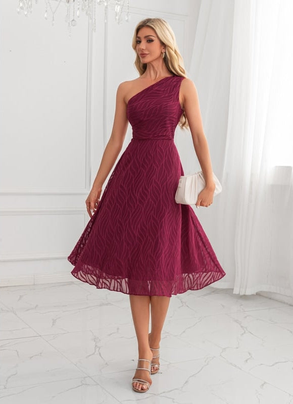 Robe Chic Midi Bordeaux Texturée - gallery 5