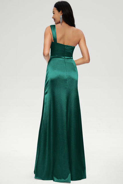 Robe Chic Verte Satinée Longue Ras Du Sol - gallery 2