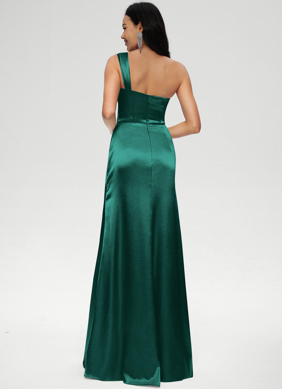 Robe Chic Verte Satinée Longue Ras Du Sol - gallery 2