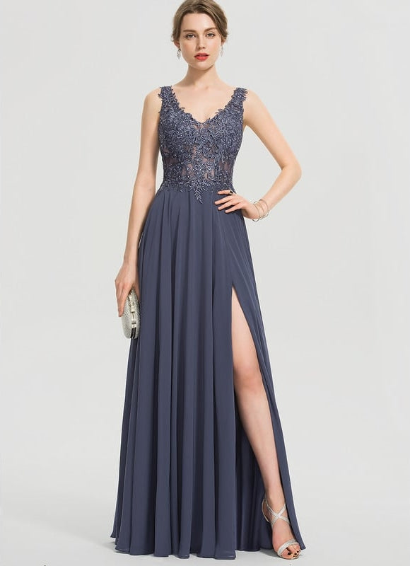 Robe Chic Longue Satinée Bleu - gallery 4