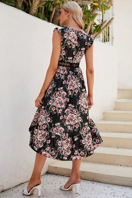 Robe Chic Fleurie Noire Midi - gallery 4