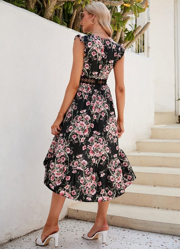 Robe Chic Fleurie Noire Midi - gallery 4