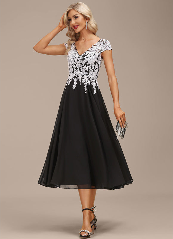 Robe Chic Noire Dentelle V-Cou Élégant - gallery 5