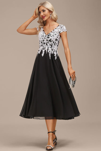Robe Chic Noire Dentelle V-Cou Élégant - gallery 5