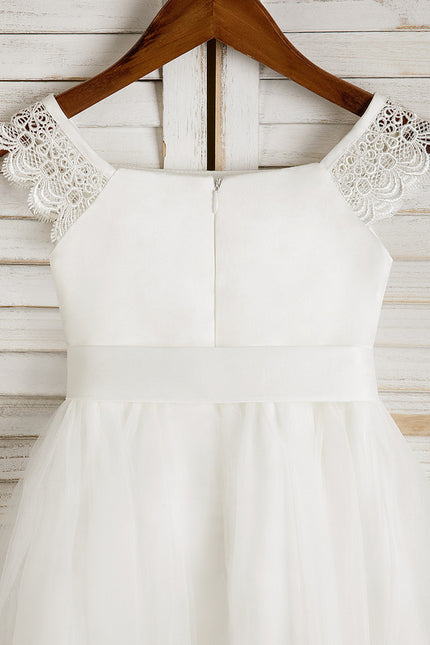 Robe Chic Blanche Tulle Satin Fille - gallery 9