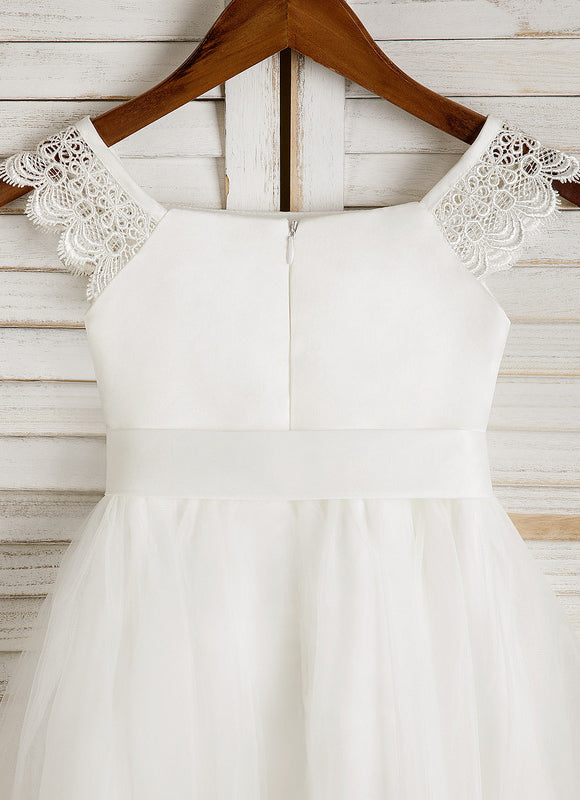 Robe Chic Blanche Tulle Satin Fille - gallery 9