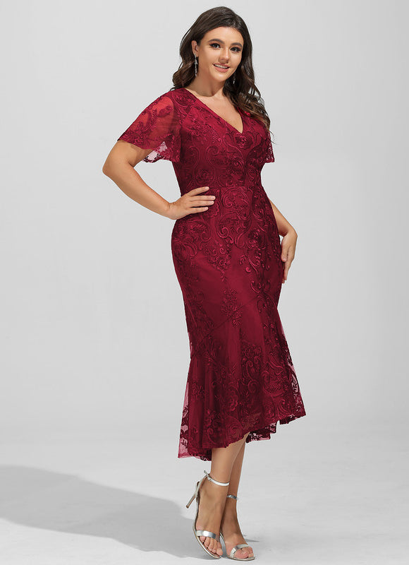 Robe Chic Rouge Élégant Flottant - gallery 9