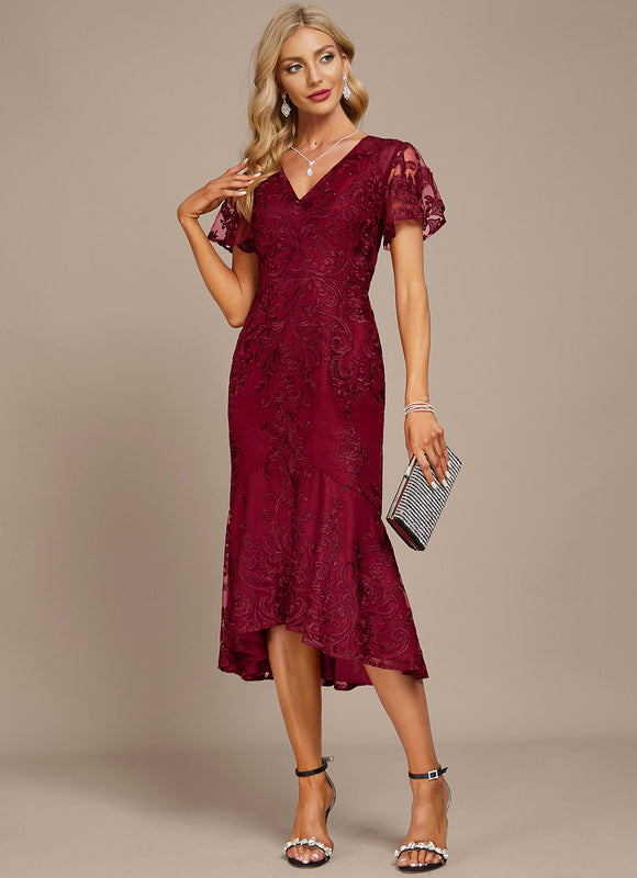 Robe Chic Rouge Élégant Flottant - gallery 2