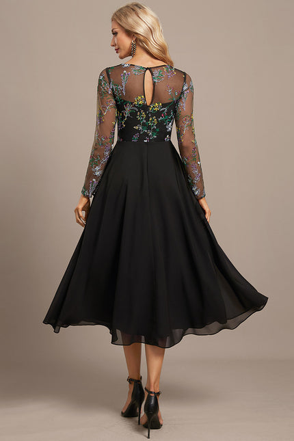 Robe Chic Élégance Florale Noir - gallery 6