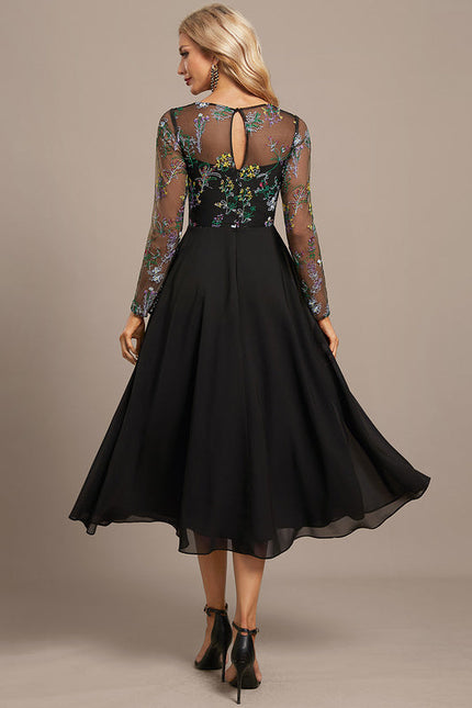 Robe Chic Élégance Florale Noir - gallery 6