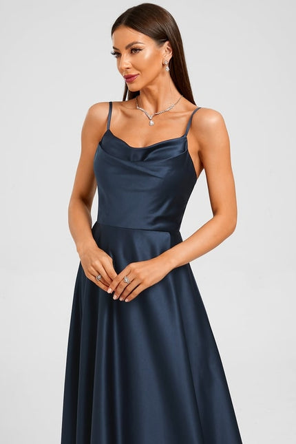 Robe Chic Satinée Marine - gallery 3