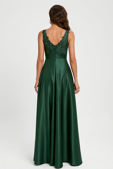 Robe Chic Satin Vert Émeraude - gallery 3